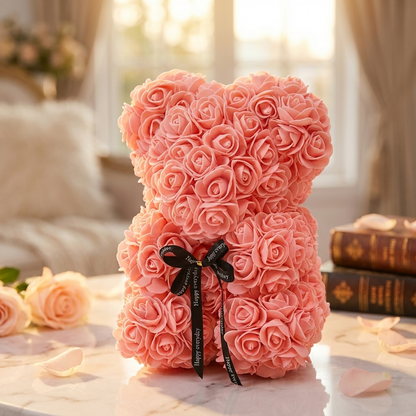 25cm Artificial Teddy Rose Flower Bear with Box Romantic Valentines Day Gift Girlfriend Women Anniversary Wedding Party Supplies