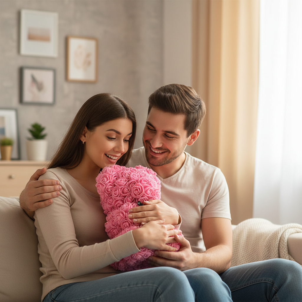 25cm Artificial Teddy Rose Flower Bear with Box Romantic Valentines Day Gift Girlfriend Women Anniversary Wedding Party Supplies