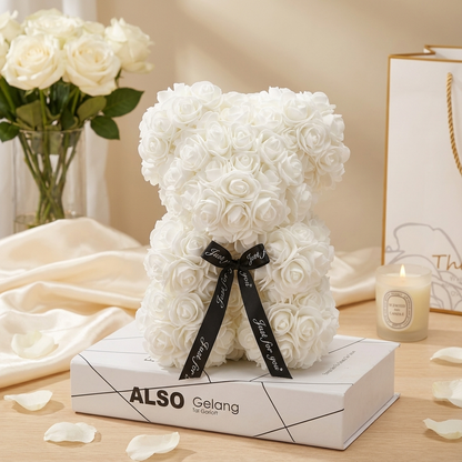 25cm Artificial Teddy Rose Flower Bear with Box Romantic Valentines Day Gift Girlfriend Women Anniversary Wedding Party Supplies
