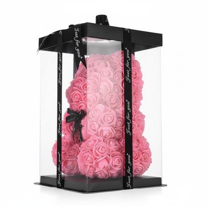 25cm Artificial Teddy Rose Flower Bear with Box Romantic Valentines Day Gift Girlfriend Women Anniversary Wedding Party Supplies