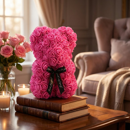 25cm Artificial Teddy Rose Flower Bear with Box Romantic Valentines Day Gift Girlfriend Women Anniversary Wedding Party Supplies