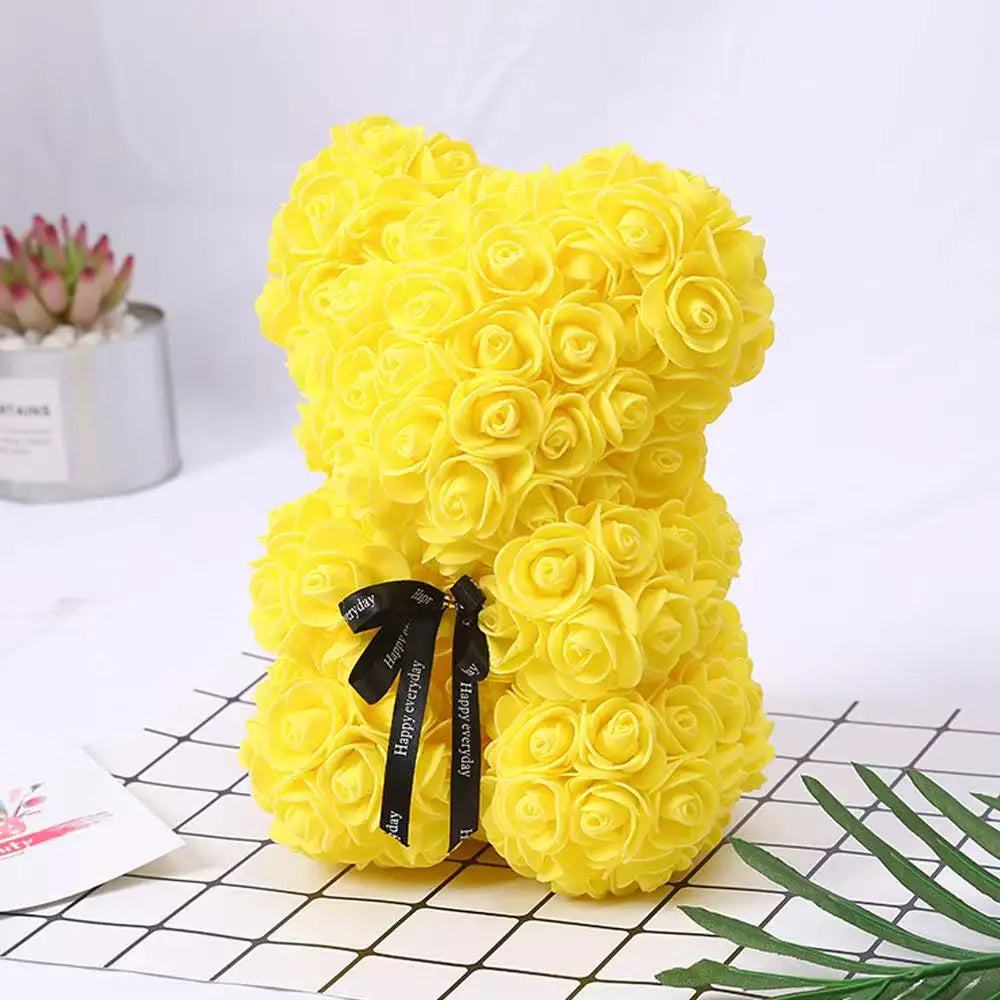 25cm Artificial Teddy Rose Flower Bear with Box Romantic Valentines Day Gift Girlfriend Women Anniversary Wedding Party Supplies