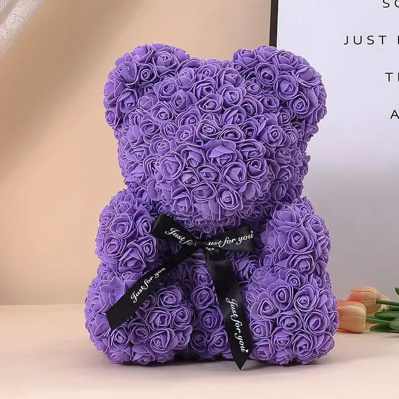 25cm Artificial Teddy Rose Flower Bear with Box Romantic Valentines Day Gift Girlfriend Women Anniversary Wedding Party Supplies