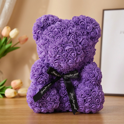 25cm Artificial Teddy Rose Flower Bear with Box Romantic Valentines Day Gift Girlfriend Women Anniversary Wedding Party Supplies