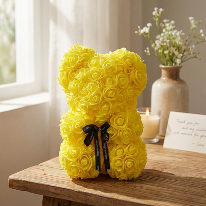 25cm Artificial Teddy Rose Flower Bear with Box Romantic Valentines Day Gift Girlfriend Women Anniversary Wedding Party Supplies